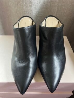 Marc Fisher Black Leather Pointed Mule Boots.